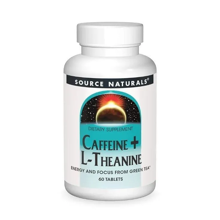 Кофеин + L-теанин от Source Naturals, Caffeine + L-Theanine, энергия и