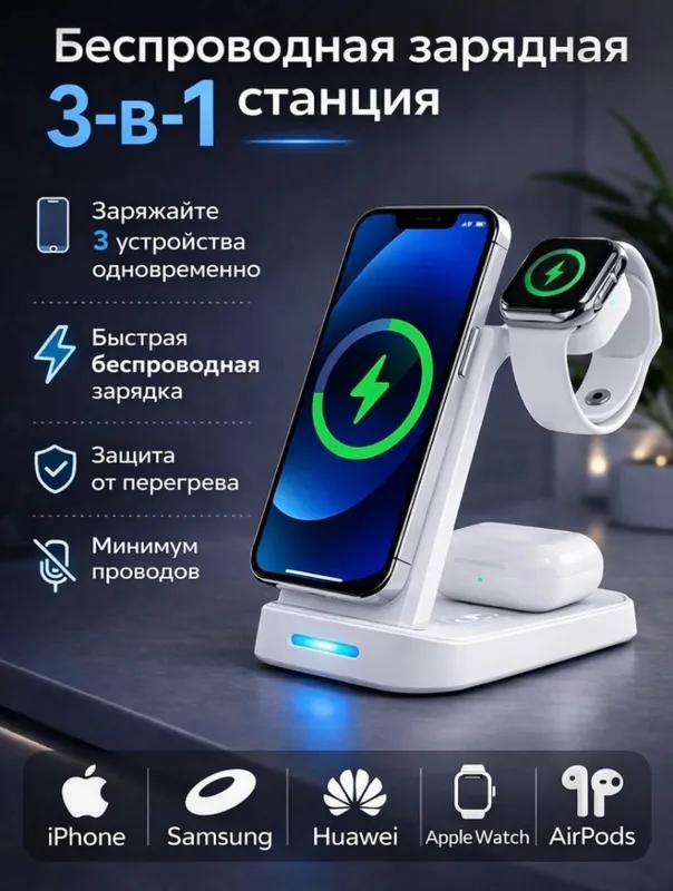 3-в-1 Беспроводная универсальная зарядная станция