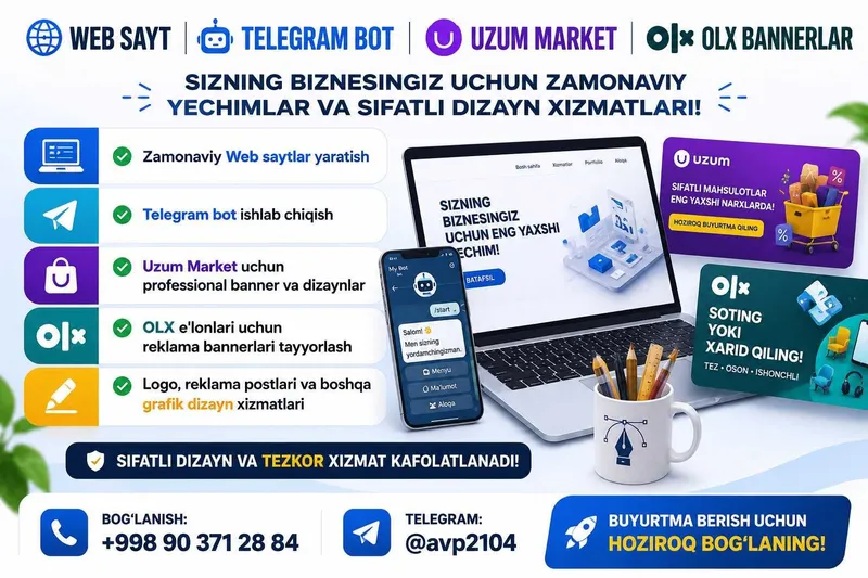 Web sayt yaratish | Telegram bot | Banner dizayn