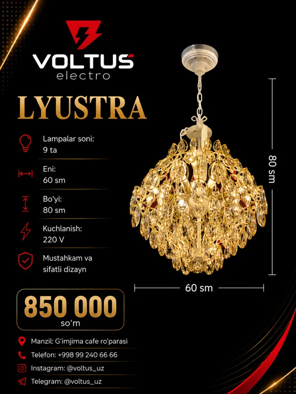 Zamonaviy va nafis dizaynga ega ushbu lyustra