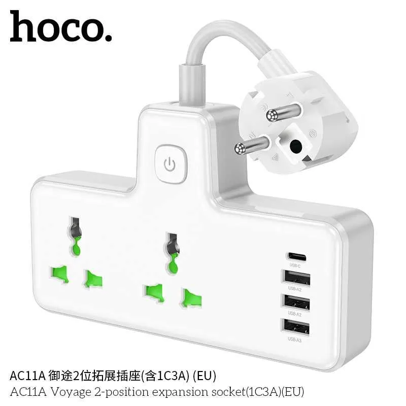 Hoco AC11A Voyage Сетевой фильтр 2 розетками и USB-портами PD17W (EU) — фото 4