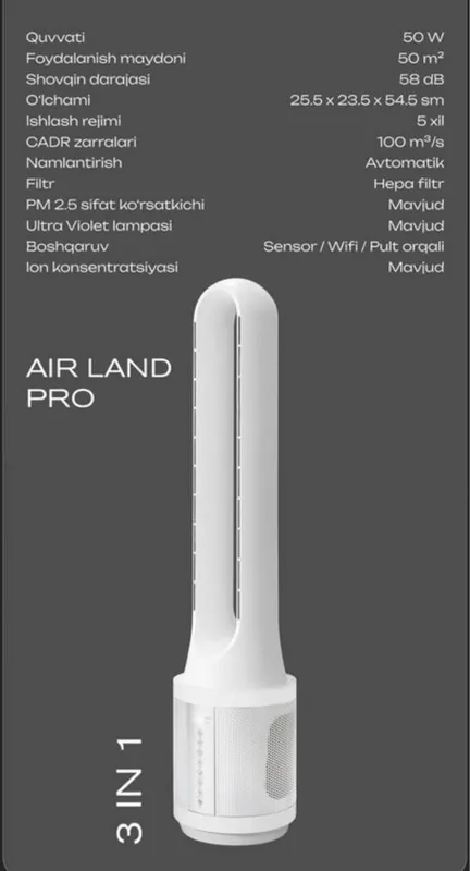 Очиститель воздуха + Увлажнитель + Вентилятор на лето Land Pro 3 в 1 — фото 2