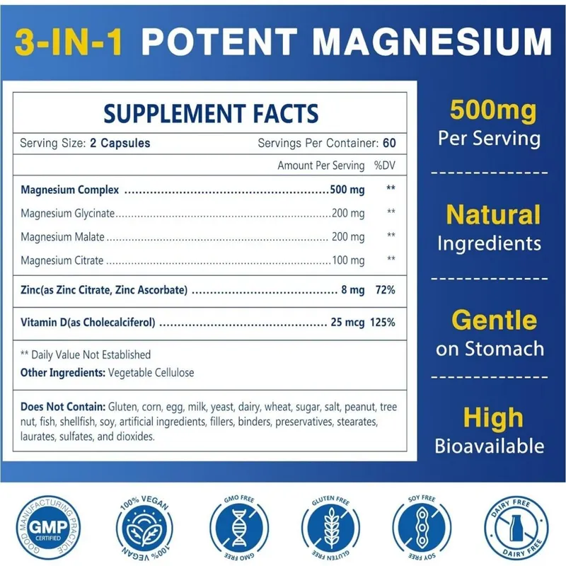 Magnesium Complex 500mg Магниевый комплекс - глицинат малат цитрат — фото 1