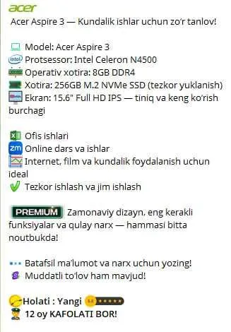 Acer Aspire 3 — Kundalik ishlar uchun zo‘r tanlov! — фото 1