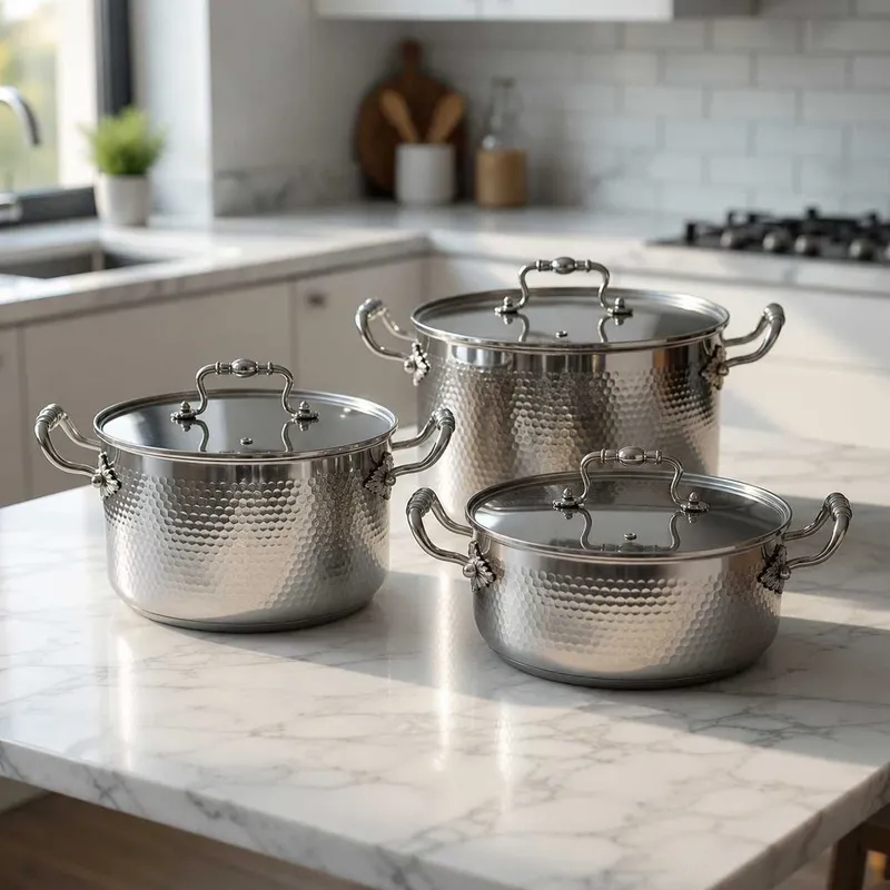 Набор из 3 кастрюль из нержавеющей стали Hammered Collection