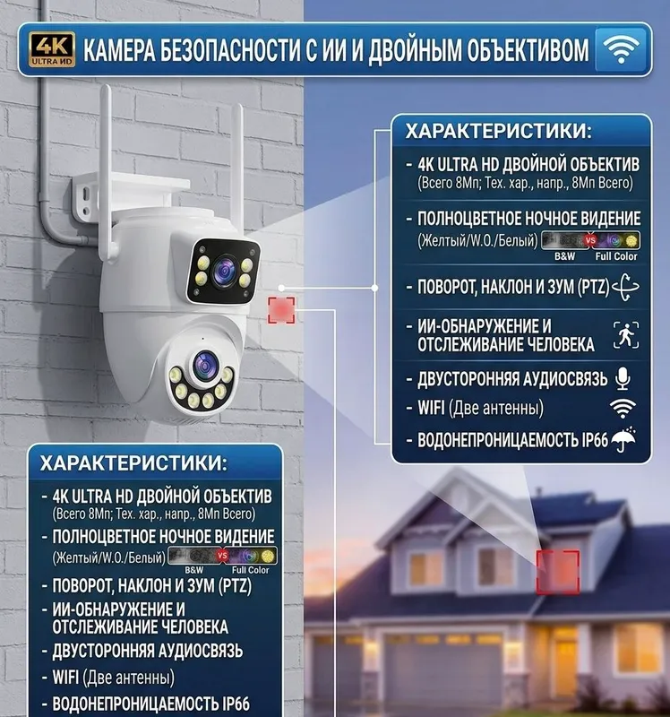 Наружная камера Wi-Fi PTZ видеонаблюдения