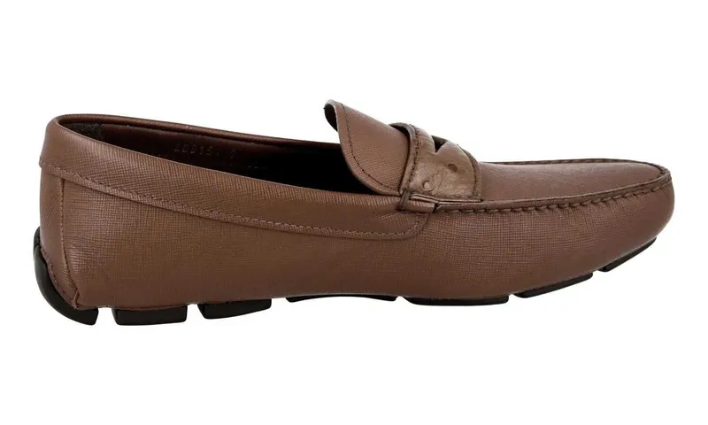 Мокасины лоферы PRADA Saffiano 2DD151 НОВЫЕ кофейного цвета — фото 5