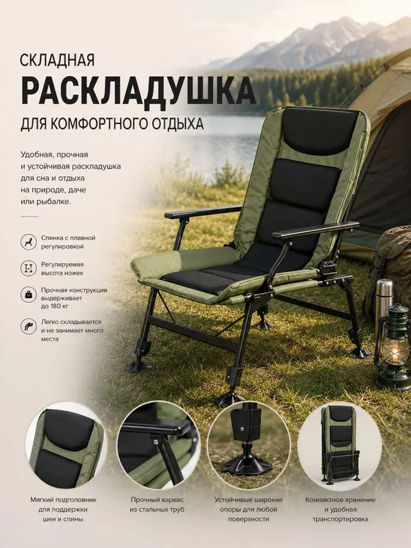 Раскладушка легко складывается и удобна для переноски. 3 Раскладушка легко складывается и удобна для переноски. 3