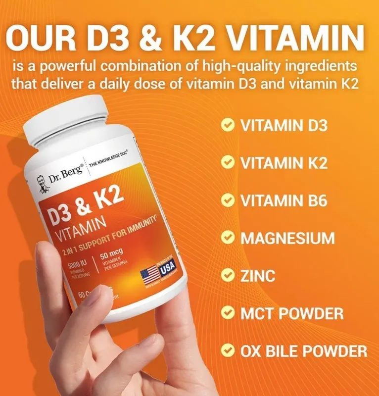 Vitamin d3+k2 10.000 iu,5.000 iu,Dr berg витамин д3 к2,60 kapsula — фото 3