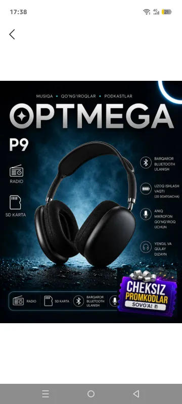 P9 navushnik P9 simsiz quloqchin