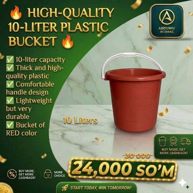 10 LITRLI PLASTMAS QIZIL CHELAK - ABDUMIV XOZMAG — фото 1 10 LITRLI PLASTMAS QIZIL CHELAK - ABDUMIV XOZMAG — фото 1