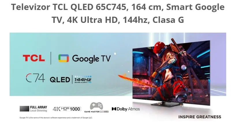 Телевизор TCL QLED 65C745, 164 см, Smart Google TV, 4K Ultra HD, 144 Гц, класс G — фото 6