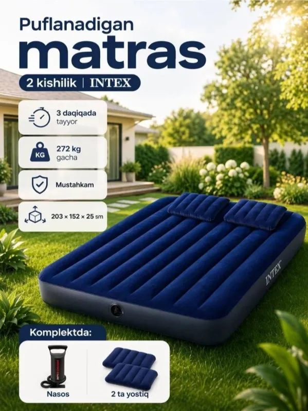 Intex 2 Kishilik Yumshoq va Qulay Matras — фото 1