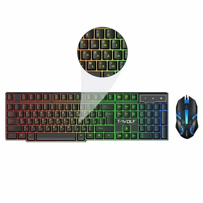 T-WOLF TF330 klaviatura 98 tugma + sichqoncha 7200 DPI RGB
