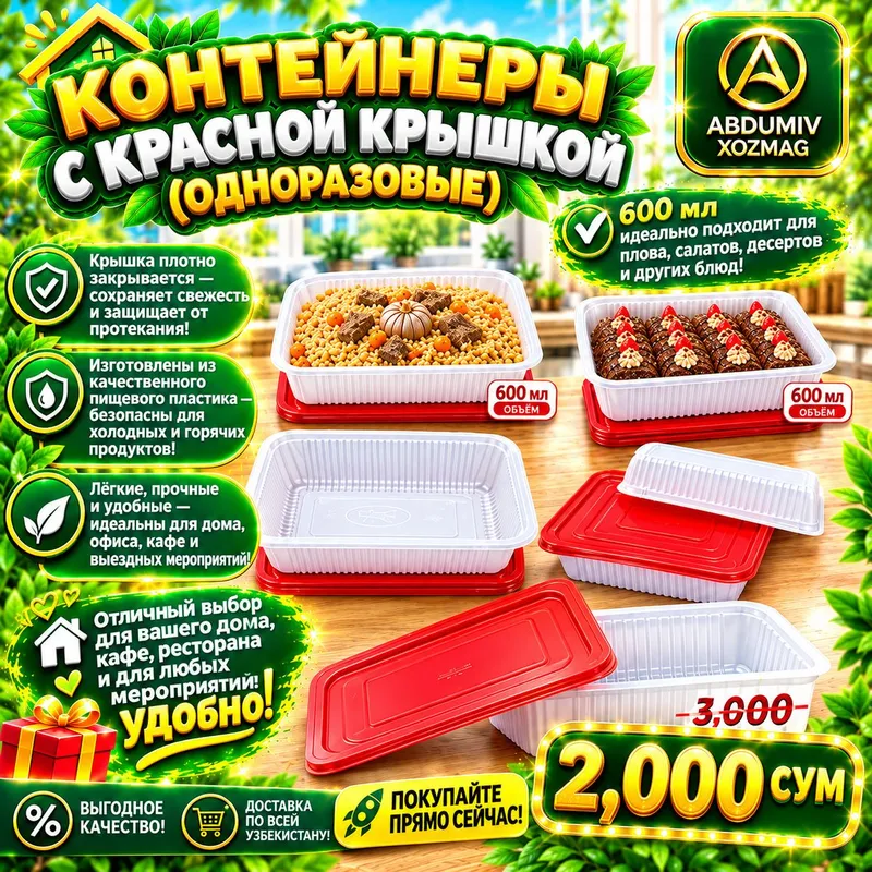 Одноразовый контейнер с красной крышкой 2