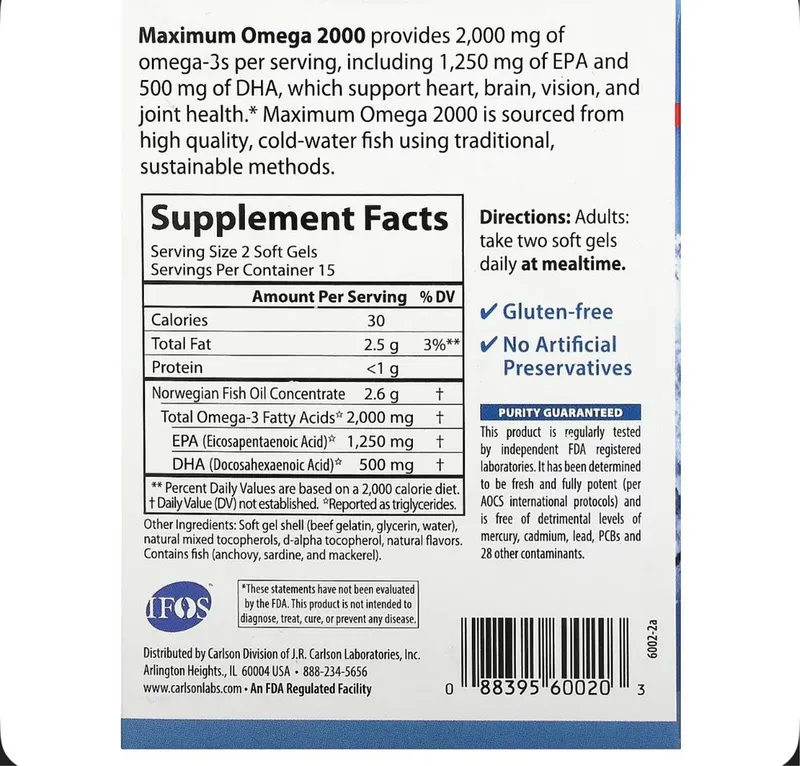 Carlson Maximum Omega 2000 - 15 softgels — фото 1
