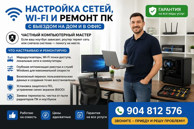 Tarmoqlar, Wi‑Fi sozlash va PC ta’miri (uyga borib)
