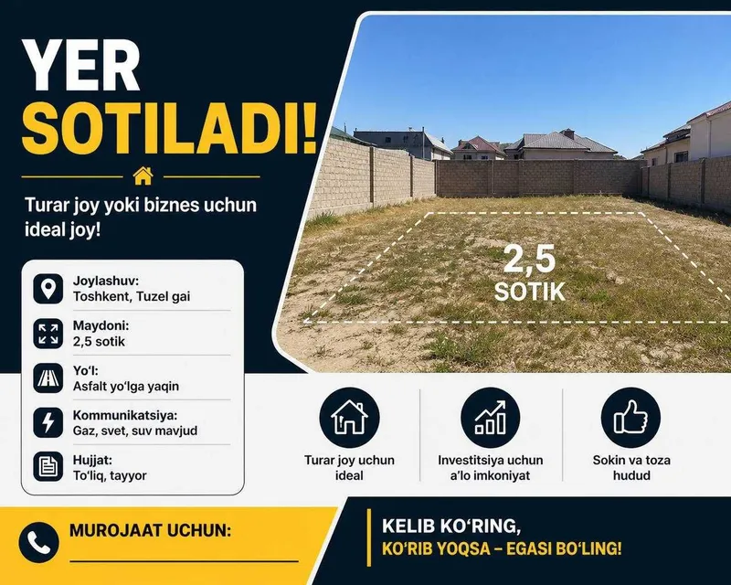 Toshkentda 2yarim sotik yo'lli yuzida Tuzel gai