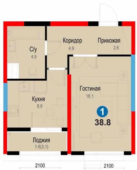 Метро Янгиабад,1комн-38,65м2 п\взнос 8,835у.е. — фото 6