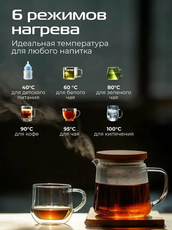 Электрический стеклянный чайник RED SOLUTION COLORSENSE G125D. чёрный, — фото 3
