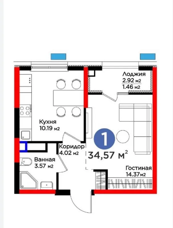 1-комнатная квартира, 35 м2, Яшнабад 4