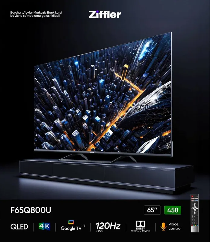 Телевизор ZIFFLER 65Q800 QLED экран