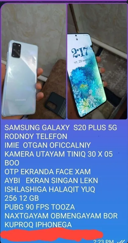 Samsung s20 + 5g naxt ili abmen