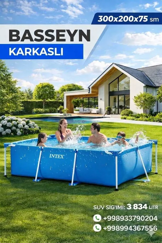 Karkasniy basseyn INTEX 300X200X75,Hajmi 3834 litr,DASTAVKA TEKIN