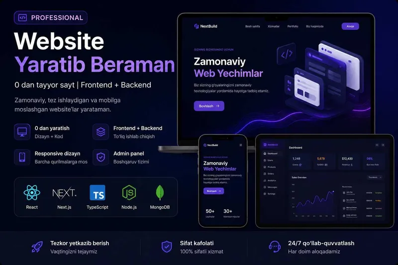 Web Sayt Yaratish Xizmati | Tez, Zamonaviy va Sifatli
