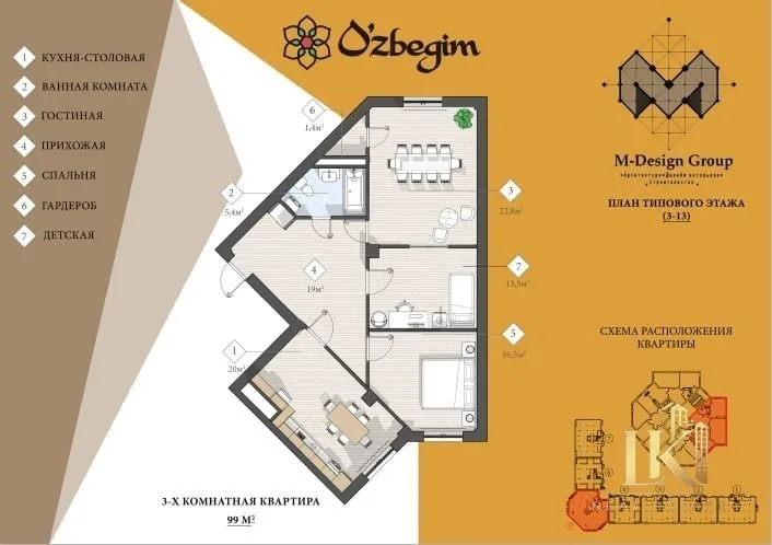 O'zbegim ЖКda (yangi qurilish) 3 xonali kvartira sotiladi