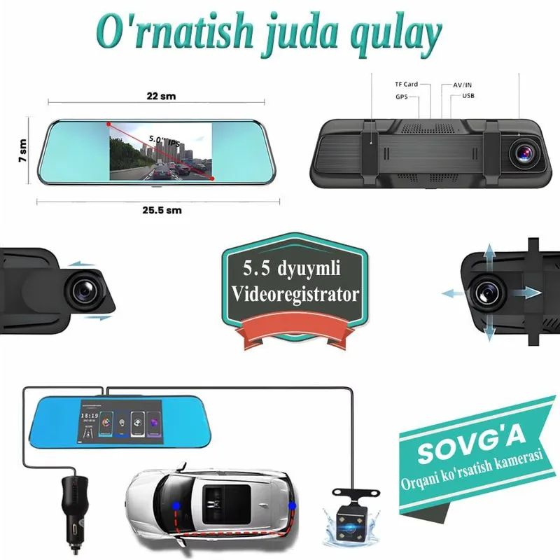 5.5 dyumli HD Sensorli Ekranli Avtomobil Videoregistrator i — фото 1