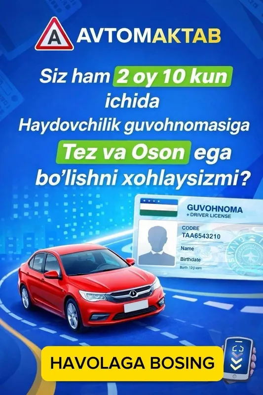 Avtomaktab endi 20 kunda pravani qolga kiriting! — фото 2