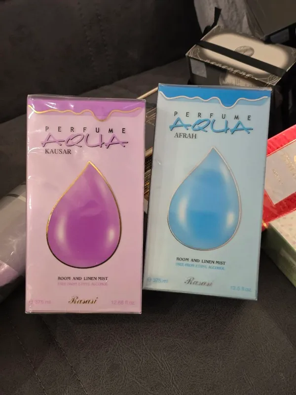 Uy va kir uchun premium atirli spreylar Rasasi Aqua Afrah / Aqua Kausar, 375 ml Uy va kir uchun premium atirli spreylar Rasasi Aqua Afrah / Aqua Kausar, 375 ml