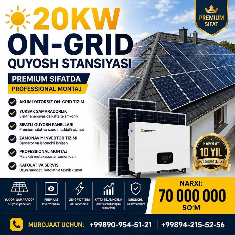 20 kw On Grid Quyosh stansiyasi