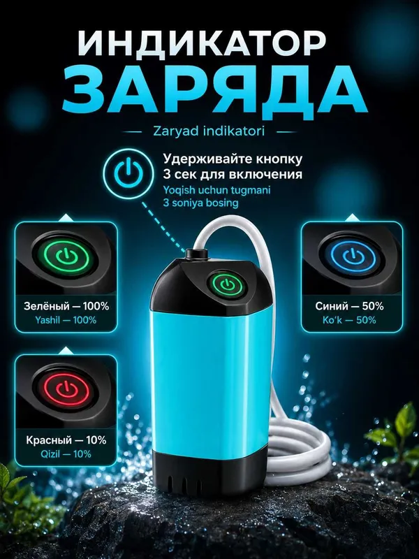 Душ портативный аккумуляторный с насосом для кемпинга, 3 реж, 4800 мАч 3