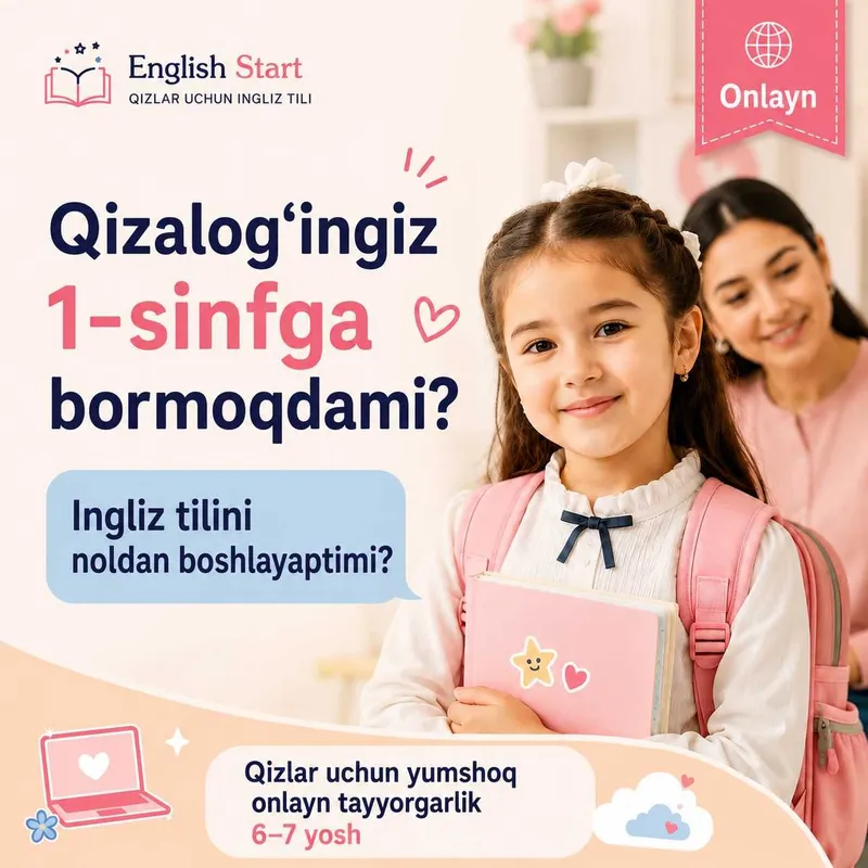 1-sinf oldidan 6–7 yoshli qizlar uchun ingliz tili | Onlayn
