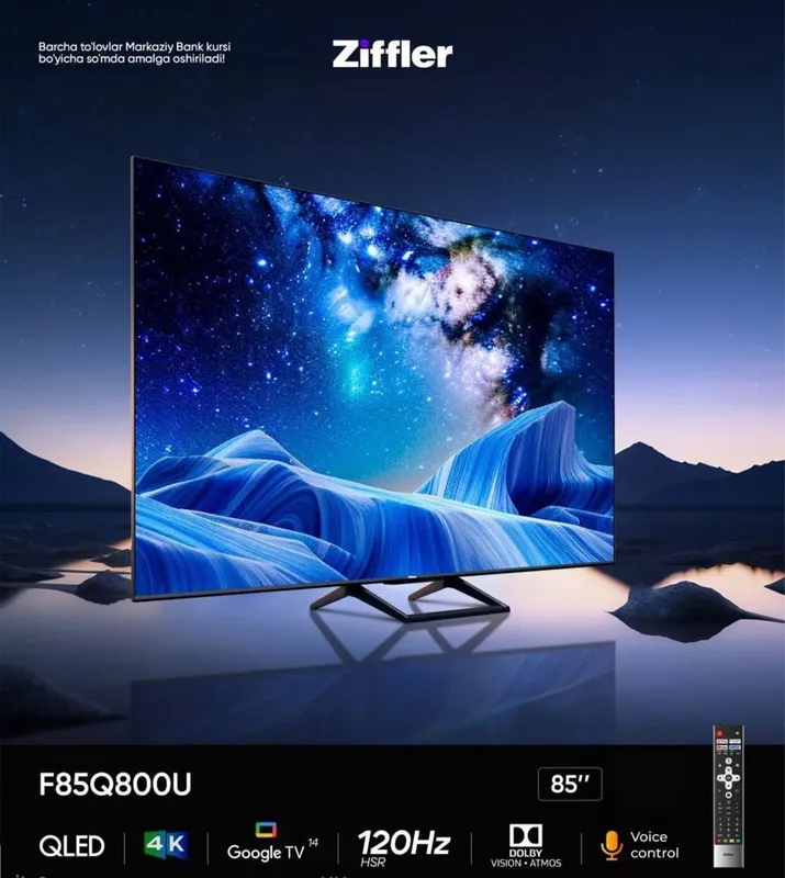 Телевизор Ziffler 85’ Google Tv Qled 4k формат, с бонусами при покупке