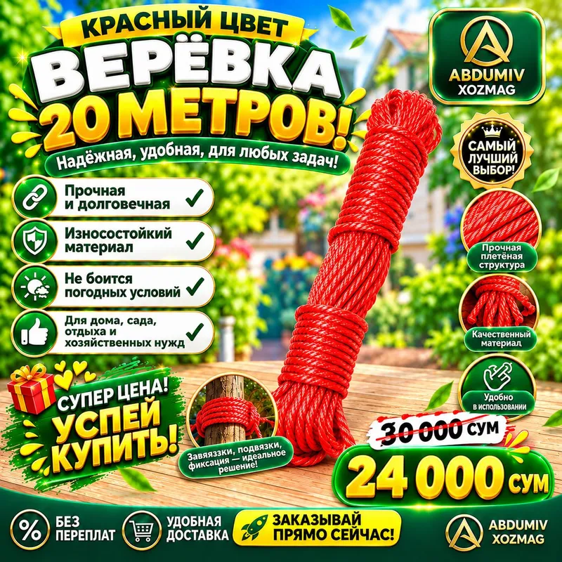 Красная бельевая верёвка — 20 метров! 2