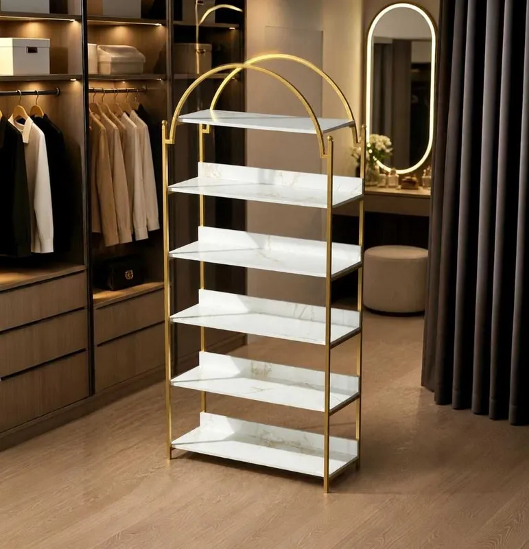 Книжный стеллаж, высотой 220cm, золотистый металлический, этажерка