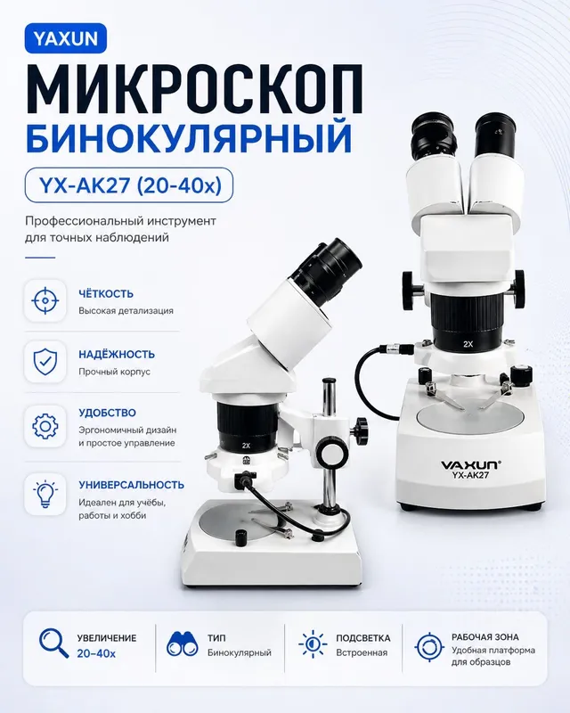 Микроскоп Yaxun AK-27 бинокулярный для ремонта платы для ремонт сотовы — фото 1