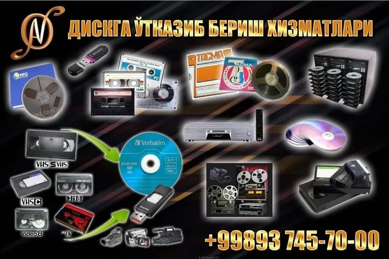 Видео кассета аудио кассеталарни дискга флешкага узказиб берамиз