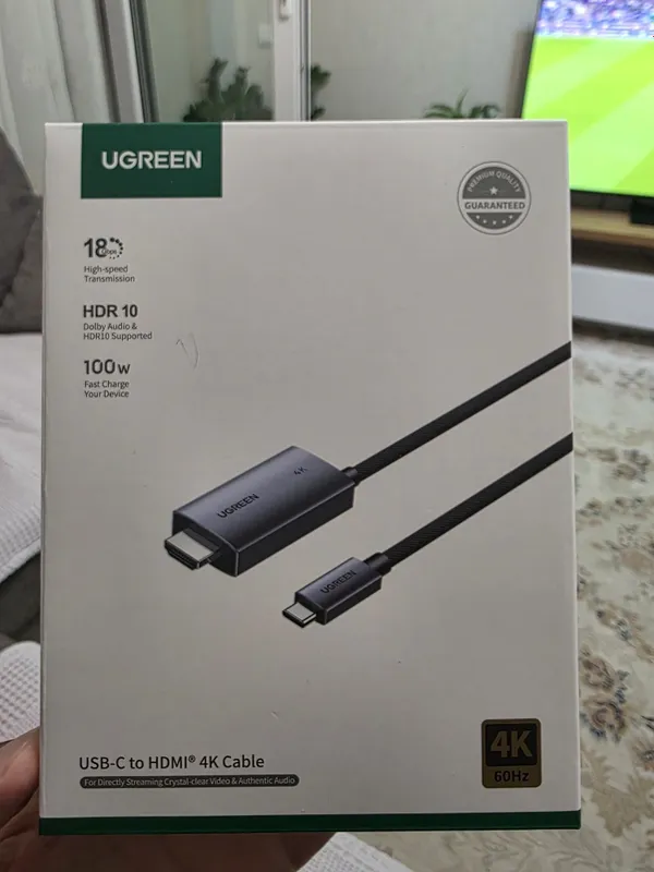 Кабель UGREEN CM675 USB-C → HDMI 4K 60Hz PD 100W HDR10 Dolby Audio (55