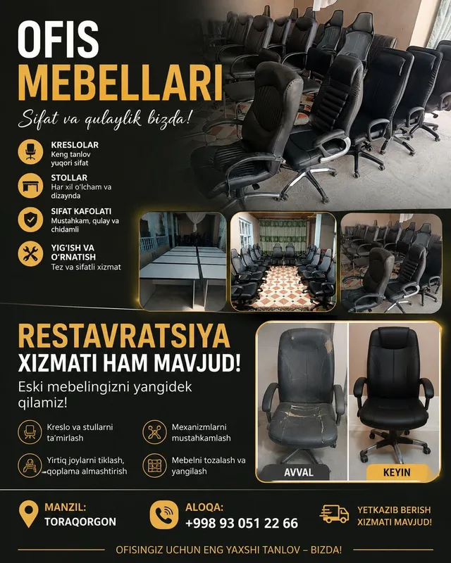 Ofis kreslo va stollar sotiladi arzon narxlarda