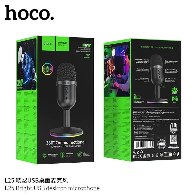 Hoco L25 Bright настольный USB-микрофон с RGB-подсветкой — фото 6