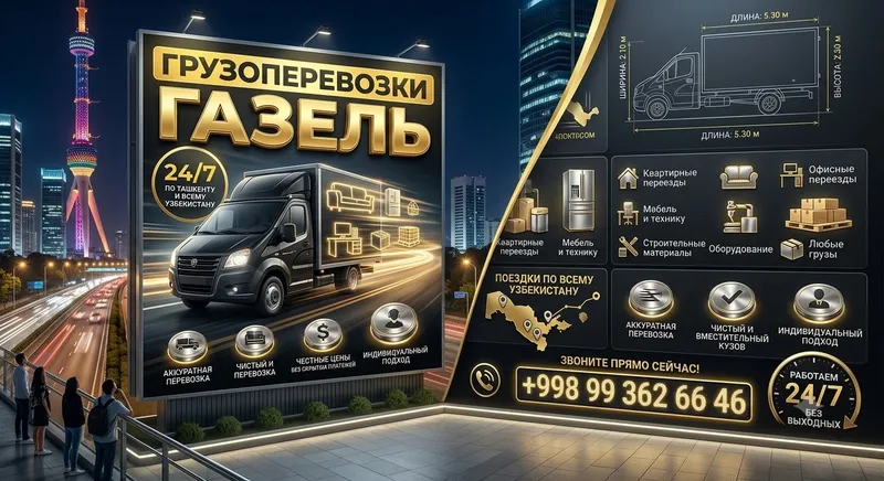 Gazelda yuk tashish 5.2 m | Toshkent | Butun O‘zbekiston bo‘ylab | 24/7 1 Gazelda yuk tashish 5.2 m | Toshkent | Butun O‘zbekiston bo‘ylab | 24/7 1