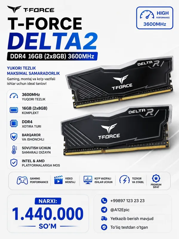 DDR4 2x8GB (16GB) 3600mhz 3600MHz Yuqori tezlik