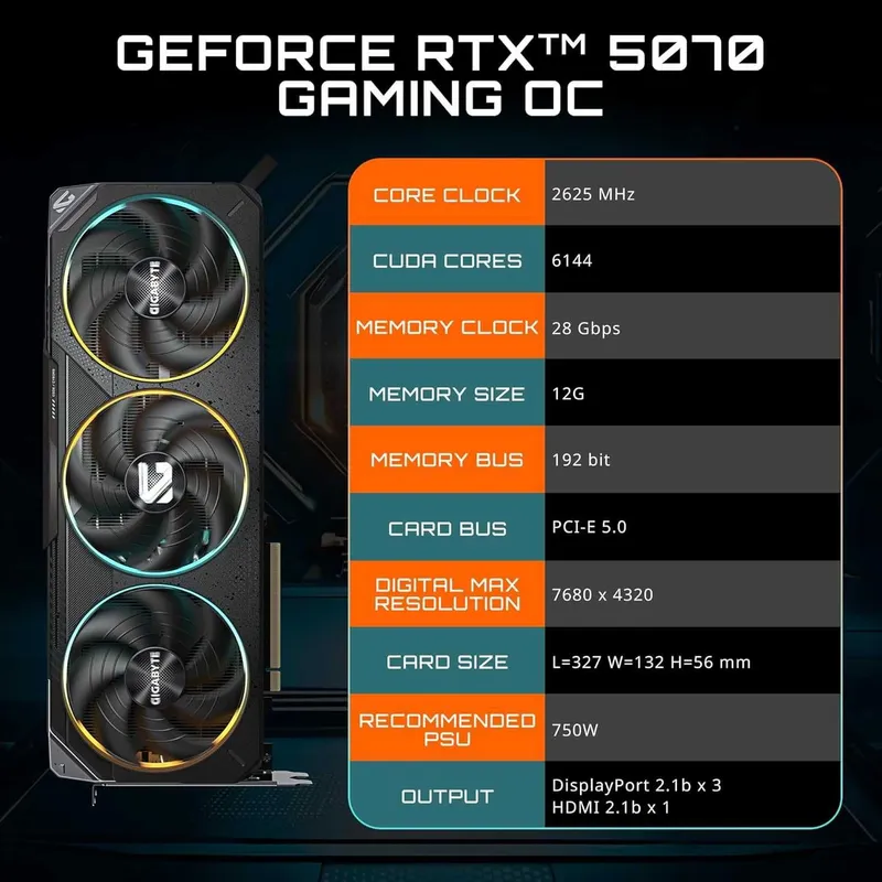ASUS Prime GeForce RTX 5070 OC, GIGABYTE GeForce RTX 5070 Gaming OC 2 ASUS Prime GeForce RTX 5070 OC, GIGABYTE GeForce RTX 5070 Gaming OC 2
