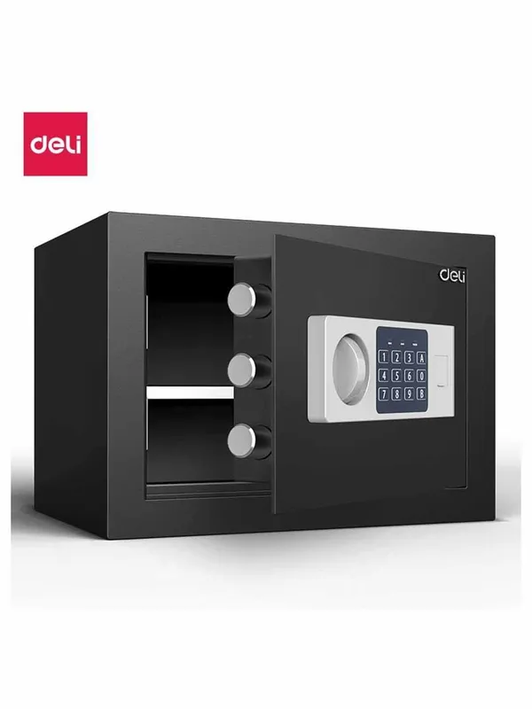 Seyf, 250x350x250, 92620 Deli, elektron kalit + kalit, qora, 13 kg 1 Seyf, 250x350x250, 92620 Deli, elektron kalit + kalit, qora, 13 kg 1