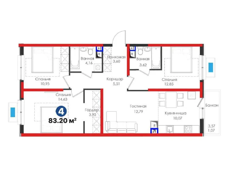 Продаётся 4-комнатная квартира в ЖК NRG Meros (Мирабадский район) — фото 5