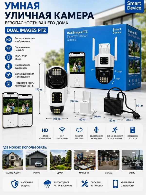 Камера видеонаблюдения Dual Images PTZ Wi‑Fi 1